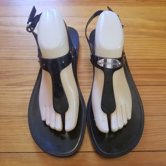 Michael Kores 10M Black Thong Sling Back Sandals‎ PVC - Picture 2 of 9